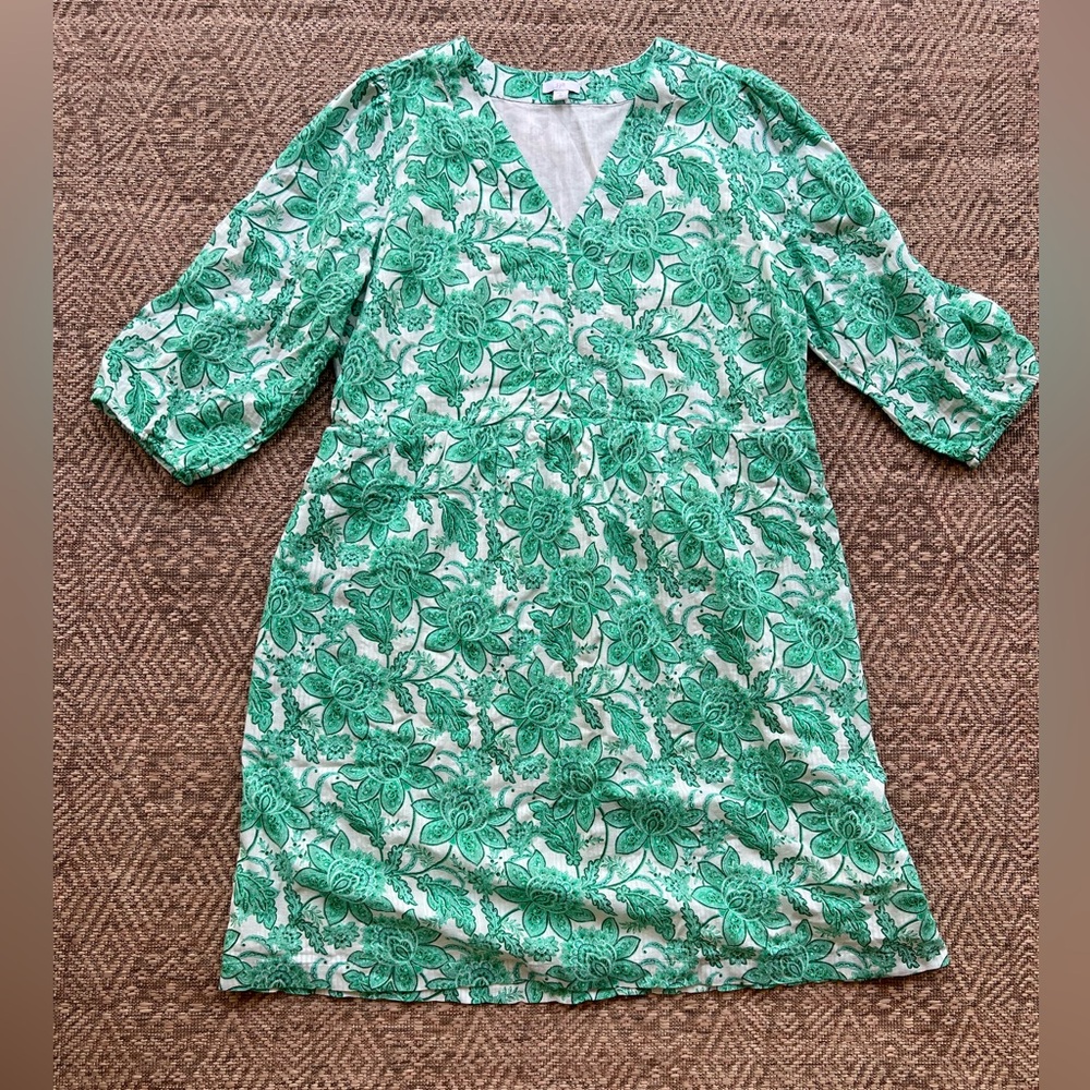 J. Jill Teal Floral Long Sleeve Dress